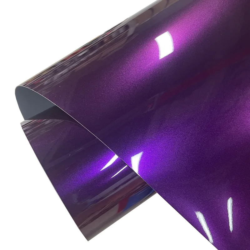 Premium PET Ultra Gloss Grape Purple Metallic Vinyl Wrap Roll with Air Release Stretchable Self Adhesive Car Decal Wrapping