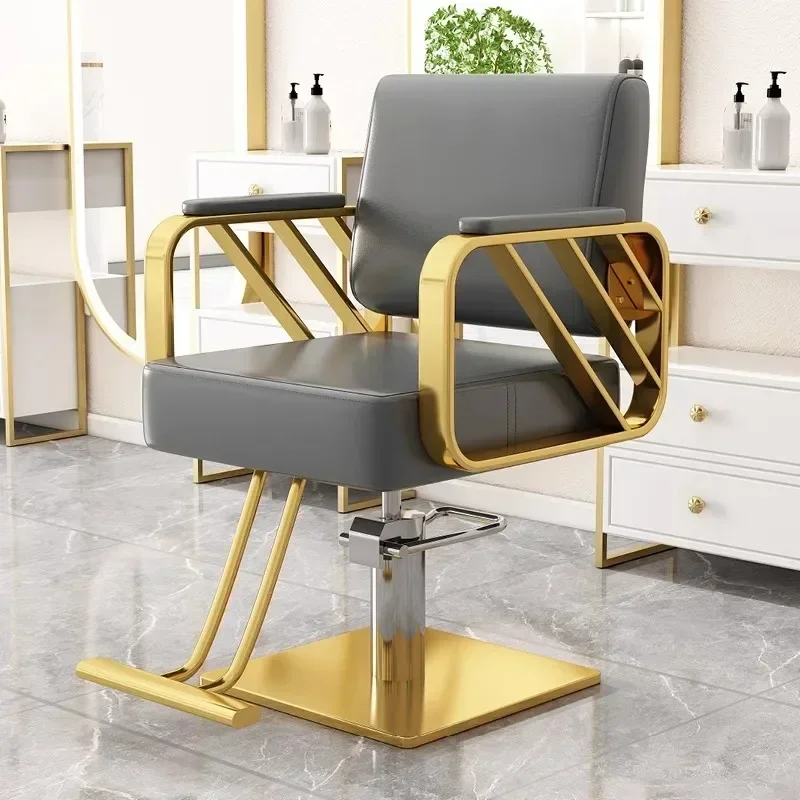 

Dyeing Hair Barber Chair Luxury Stainless Retro Gold Luxury Trendy Rotate Barber Chair Barbershop Fashion Silla Home Furnitures