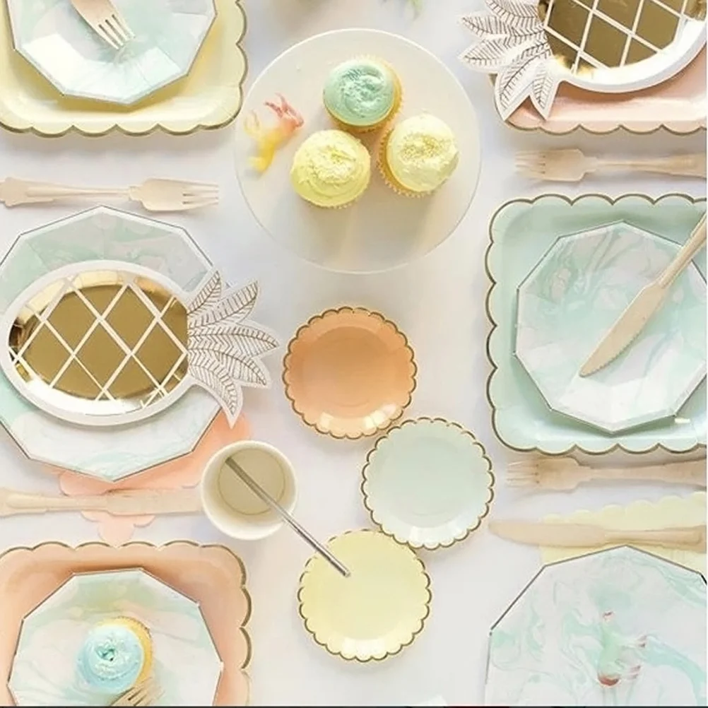 

8Pcs Disposable Paper Plates Pineapple Shape Eco Friendly Party Supplies Gold Stamping Food Dish Plate for Birthday Wedding