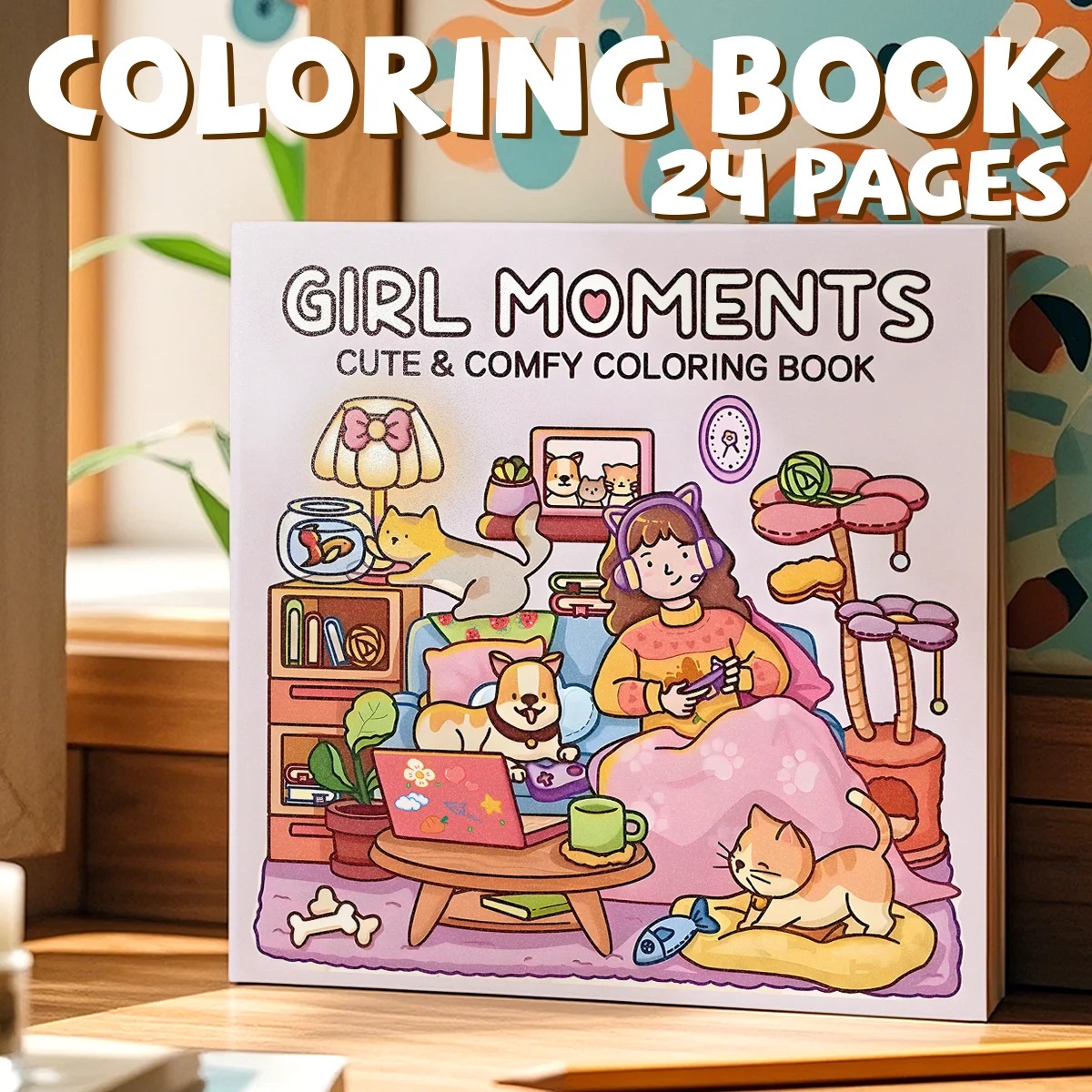 Girl Moments Adult Coloring Book for Adults Cute Cozy Daily Activities Cozy Spaces Design Stress Relief Relax Drawing Gift Book image 2