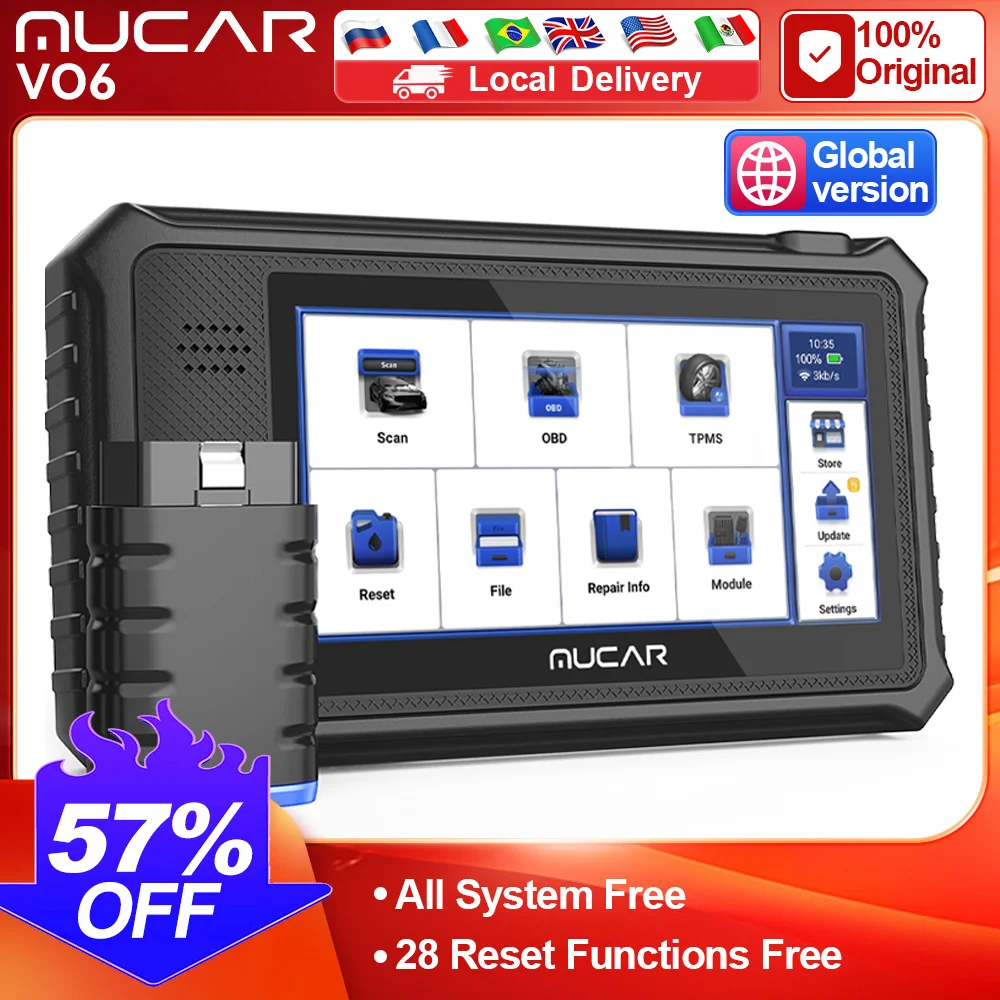 

MUCAR VO6 Автомобильный диагностический сканер для всех систем, диагностический сканер 28, двунаправленный инструмент сброса, сканер OBD2, код ЭБУ для всех автомобилей