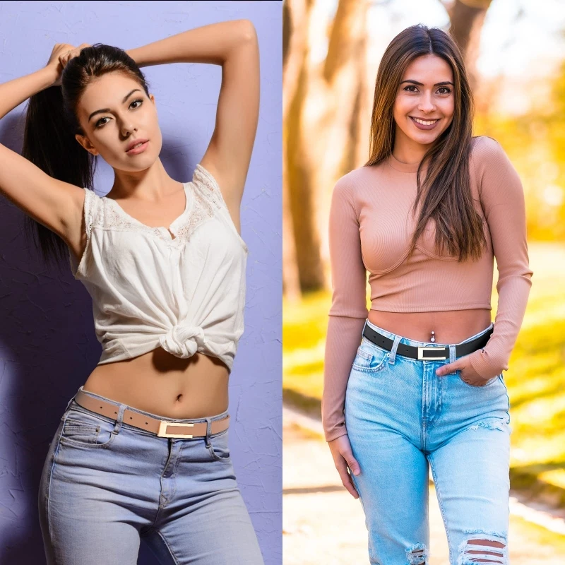 Cinto feminino de couro genuíno para vestido jeans cinto com fivela dourada cintos para mulher