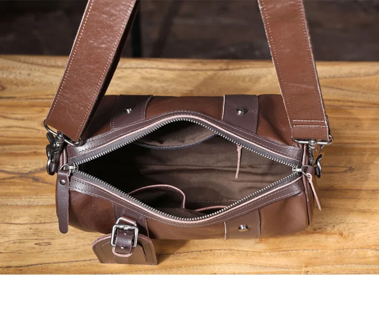 Outdoor-Reisen hochwertige echtes Leder Herren schwarze Zylinder Umhängetasche lässig Designer handgefertigte Rindsleder Umhängetasche – Detail 29