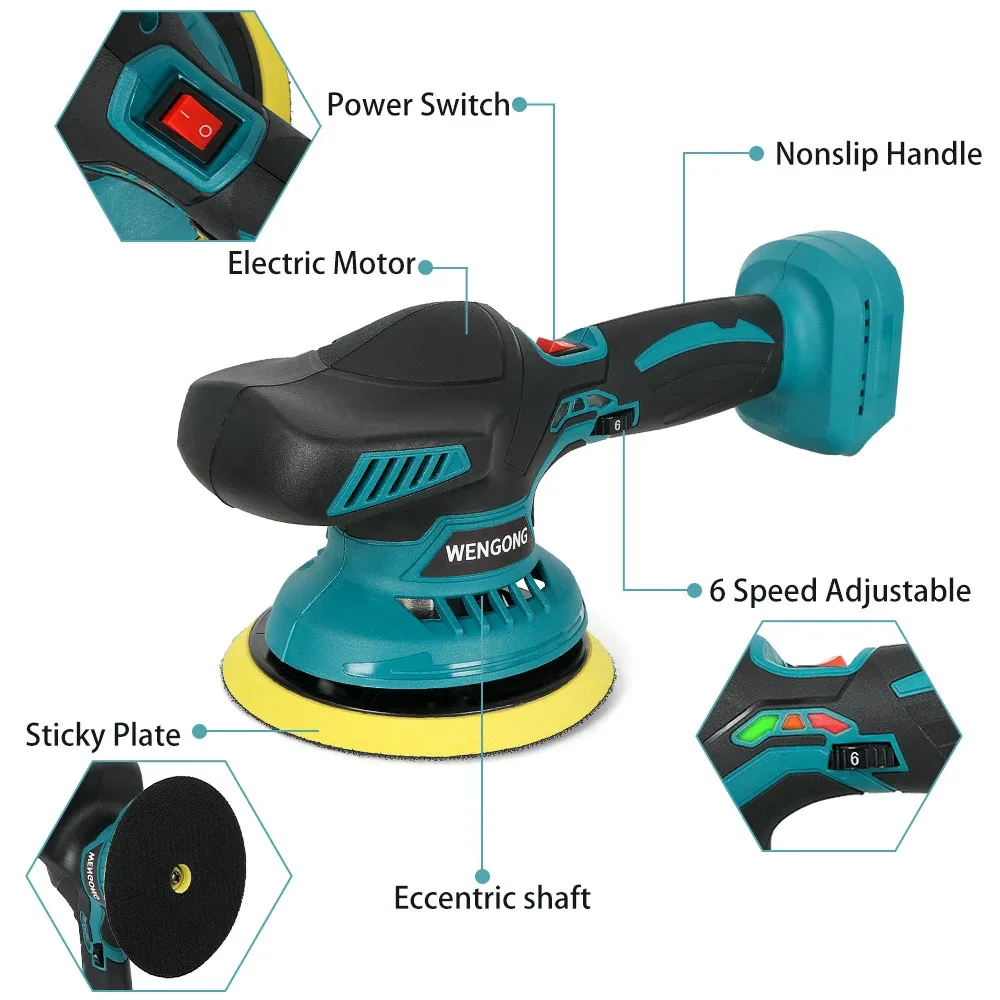 5000RPM 150mm Cordless Polisher 6 Gears Rechargeable Car Polishing Machine Electric Rotary Tool For Makita 18V Battery