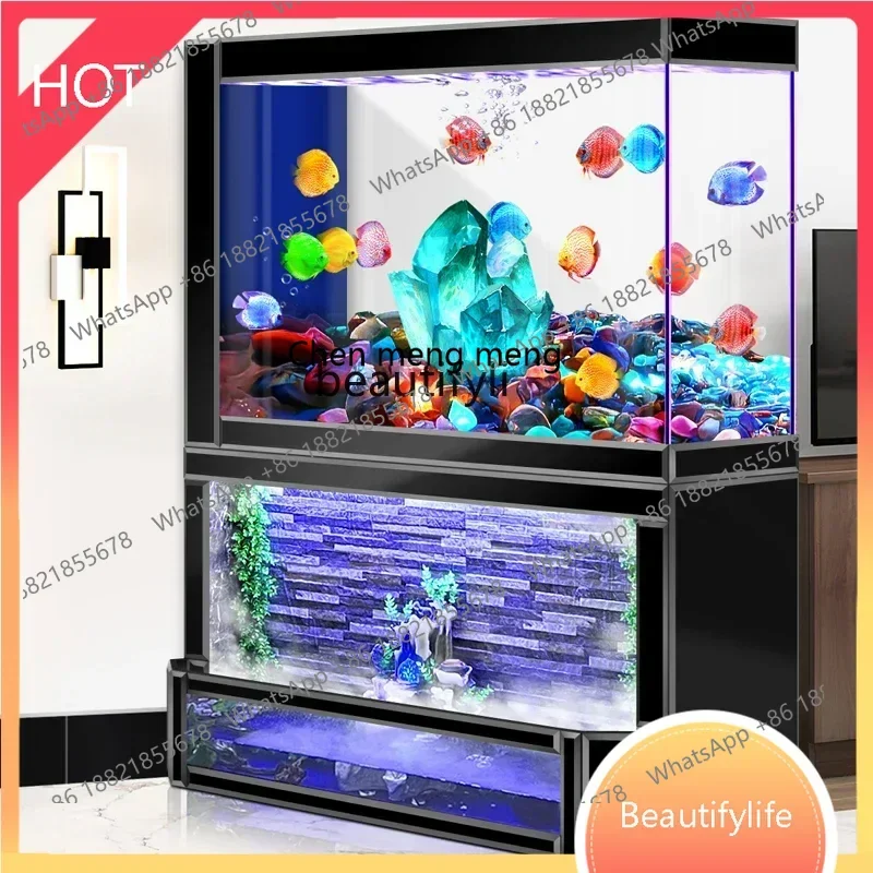 new New Square Water Curtain Wall Household Fish Tank Living Room Floor Small Ultra-White Glass Ecological Filter Loop Aquarium