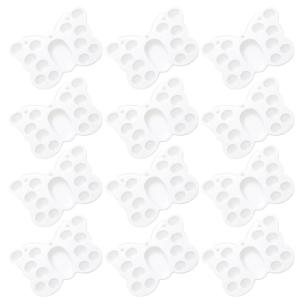

12pcs Butterfly-Shaped Pigment Trays Creative Color Mixing Tools Multi-Grid Plastic Painting Plate For Watercolor Oil Pigment
