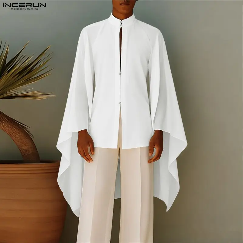 INCERUN الرجال قميص بلون الوقوف طوق مضيئة طويلة الأكمام الرجال الملابس الذكور العباءات الشارع الشهير فضفاض موضة ملابس الرجال عادية #2