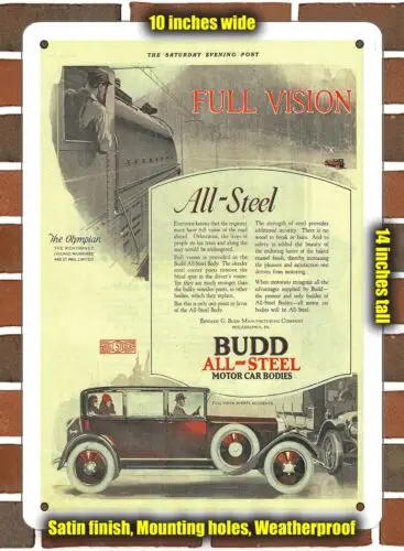 Metal Sign - 1925 Budd All-Steel Motor Car Bodies- 10x14 inches