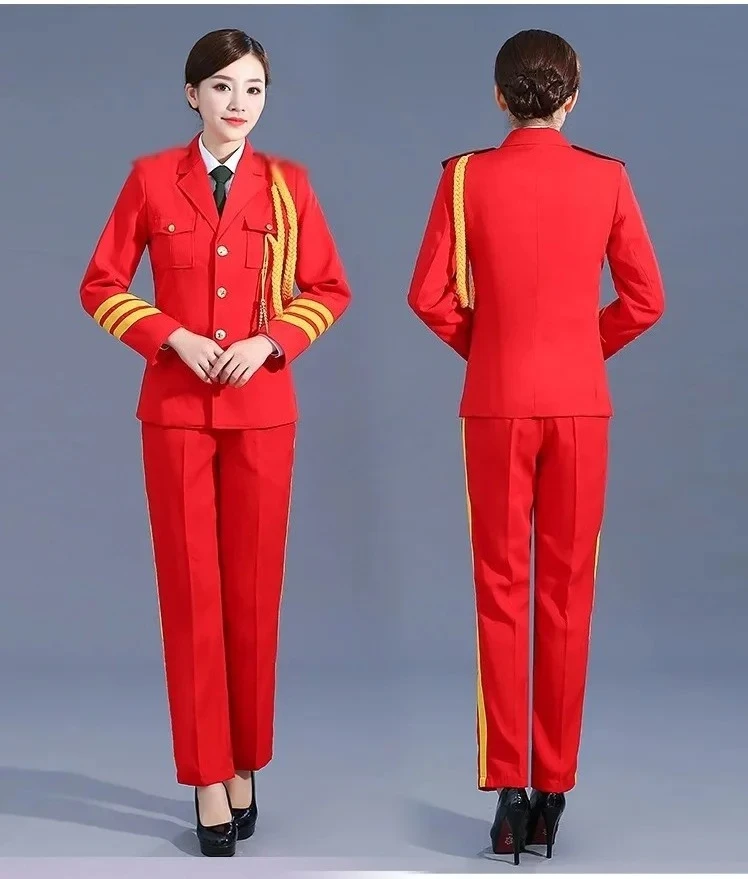Summer Male Female Performance Cosplay Dress Suit Army Band Chorus Clothing Flag Raiser Uniform Red Military Drum Team Costume