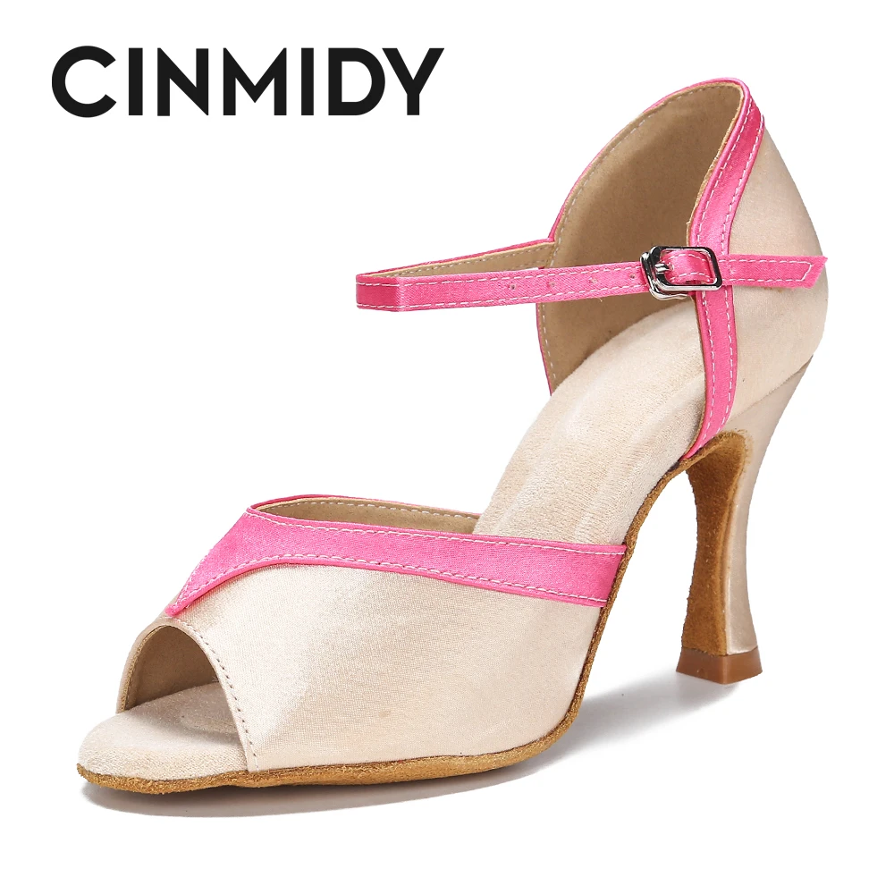 

CINMIDY Silk Satin Dance Shoes Women Ballroom Dance Shoes Tango Salsa Latin Dance Shoe Soft Sole Party Shoes Lady Dance Sandals