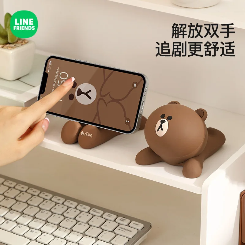 Line Friends Brown Cute Cartoon Tablet Stand Anime Kawaii Bedhead Office Creative Decoration Pendant Lazy Desktop Phone Stand