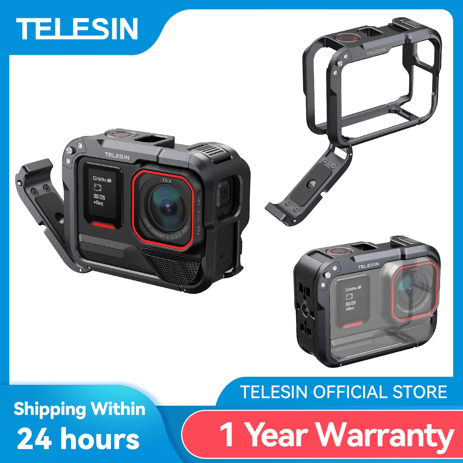 

TELESIN Aluminum alloy Frame Protective Case Rabbit Cage Set For Insta360 Acepro Acepro2 Dual Cold Shoe Adapter Metal Shell