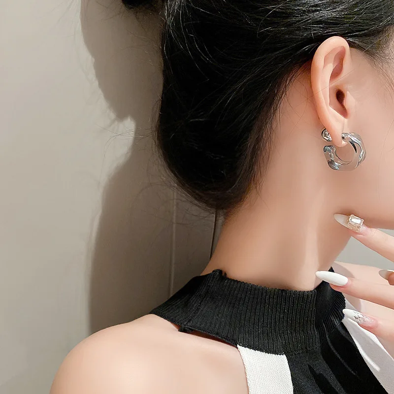 New Acrylic C Shape Earrings for Women Metal Bean Double Layer Drop Earrings Party Gift Trendy Jewelry White Blue Grey