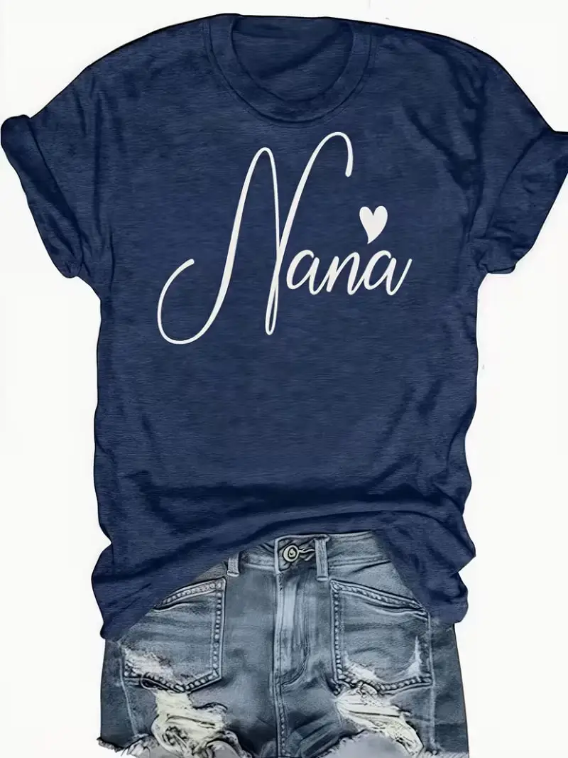 

Plus size women's short sleeve T-shirt Nana Heart Script Design Print soft and comfortable fabric summer outfits women's