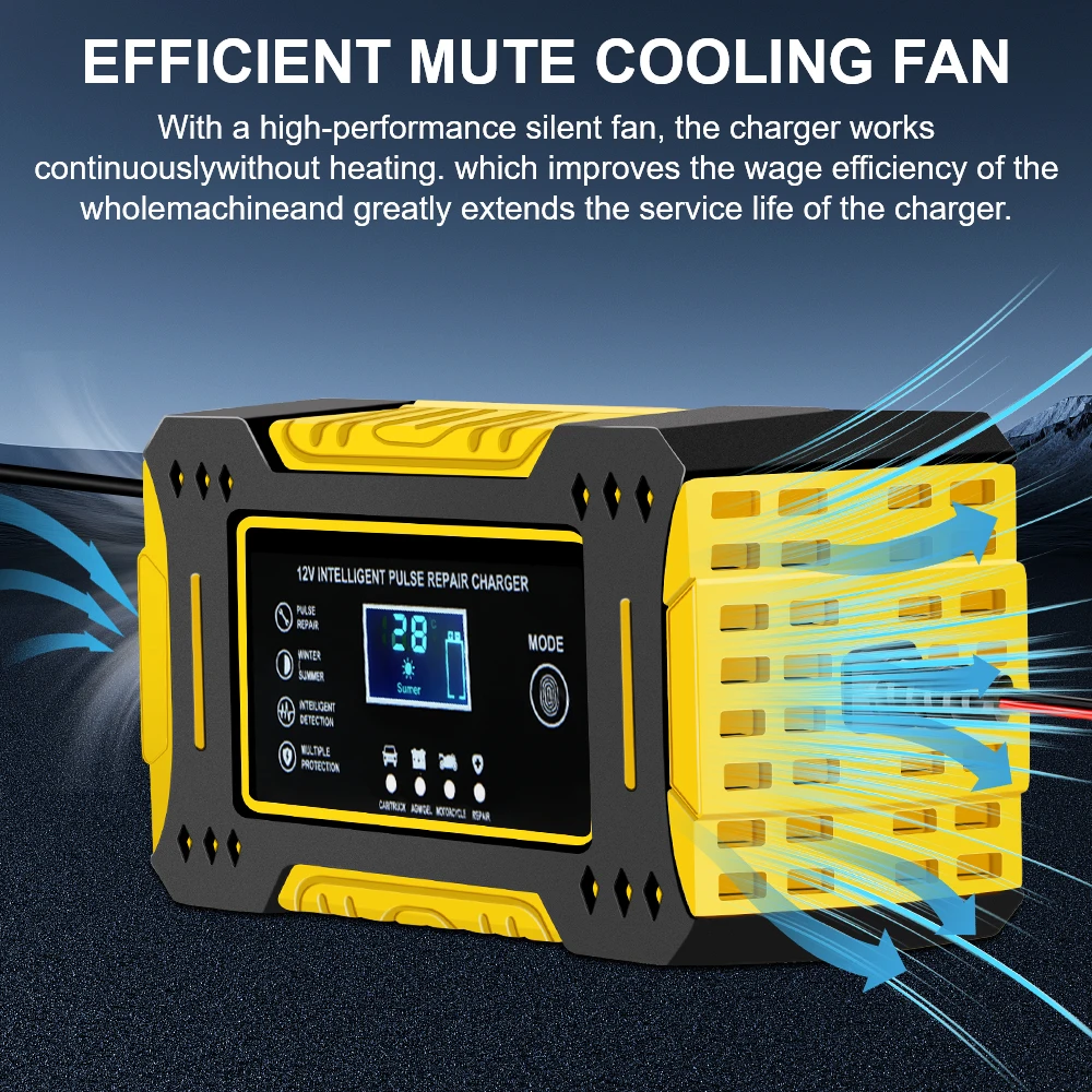 

3 Stages Lead Acid AGM GEL Battery-chargers Motorcycle Battery Charger 12V 6A Car Accessories Intelligent Fast Charging