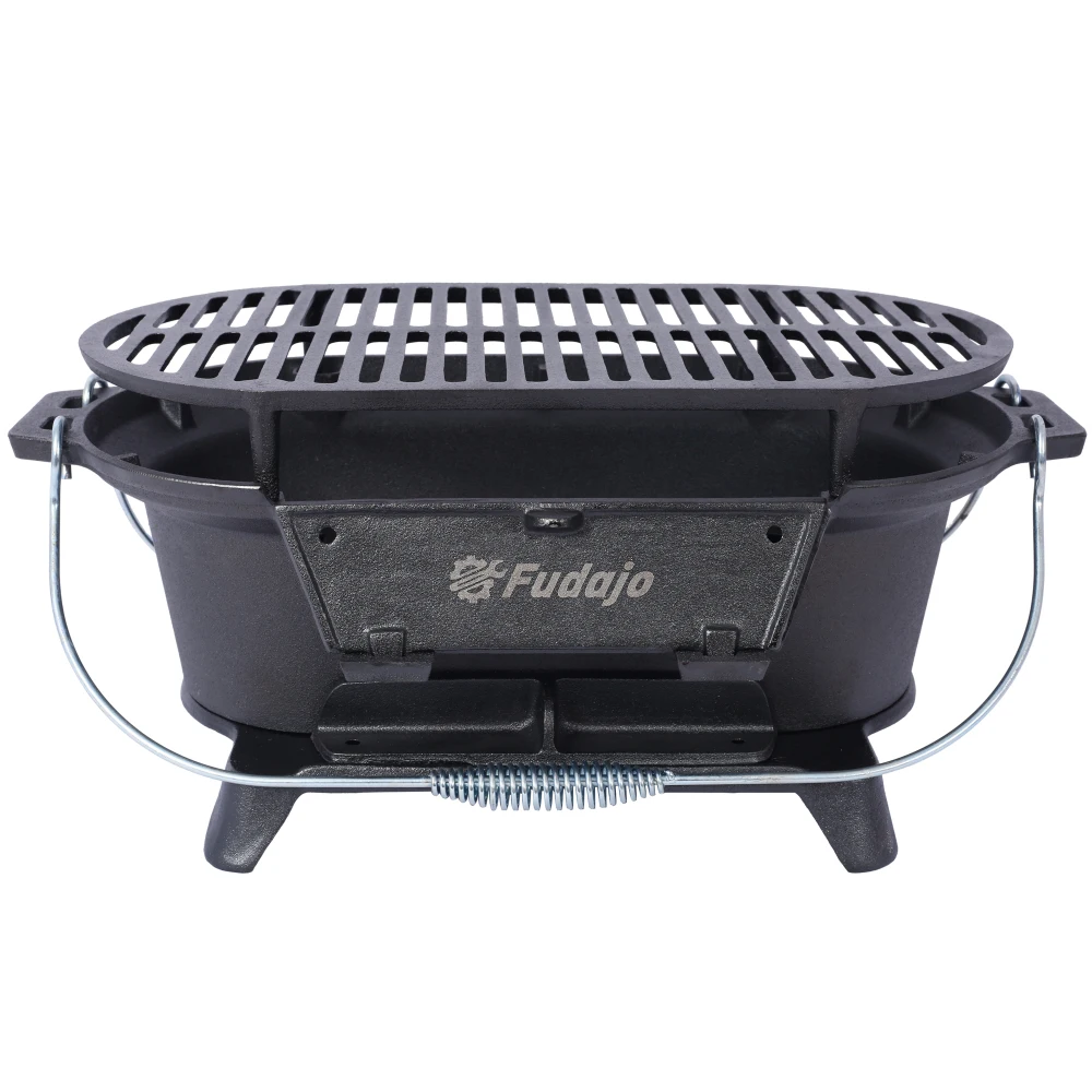 

Oval Cast Iron Grill Outdoor, Portable Charcoal Grill and Tabletop Cast Iron Skillet - 100% Cast Iron, Enameled