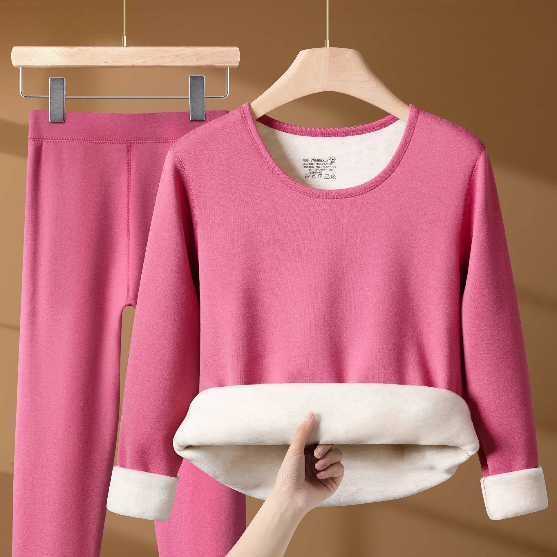 FW24 Women`s Wool silk Super Thicken thermal underwear sets O neck fleeced wool thicken cold long John for winter wear