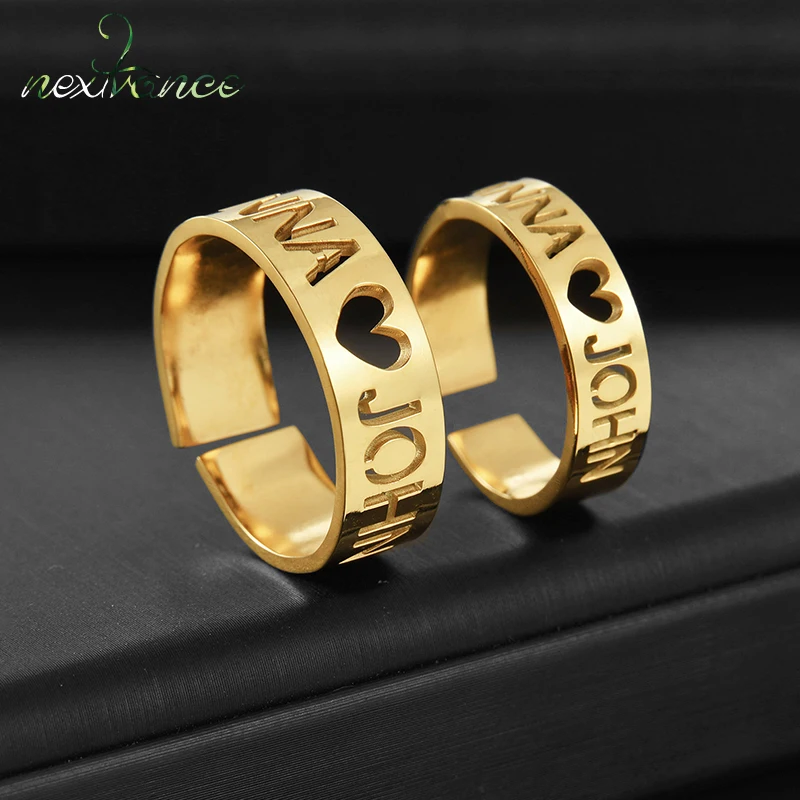 

Nextvance Personalized 4 Color Choice Lovers Hollow Out Love Name Ring Private Customizd For Couples Anniversary Jewelry Gifts