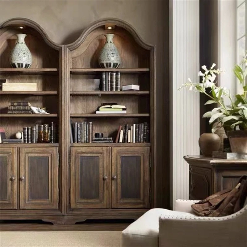 French solid wood furniture, antique solid wood carving flower old bookcase, European solid wood Solana group bookshelf