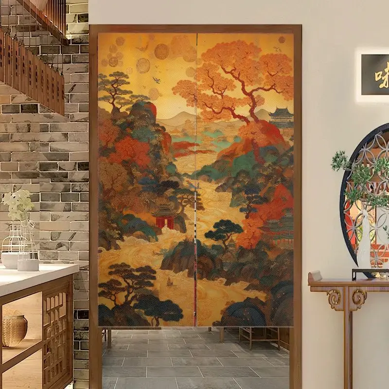 VIKAMA Japanese Wave Landscape Door Curtain, Lotus Sea View Noren, Aesthetic Kitchen Entrance Partition Curtain, Home Decor