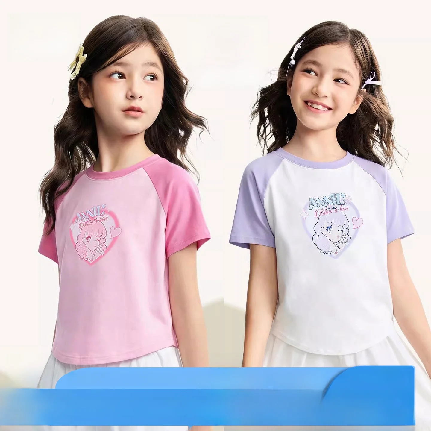 annil-children's-round-neck-short-sleeve-t-shirt-casual-sporty-top-for-girls-sweet-versatile-summer-new-arrival-cotton-polyes