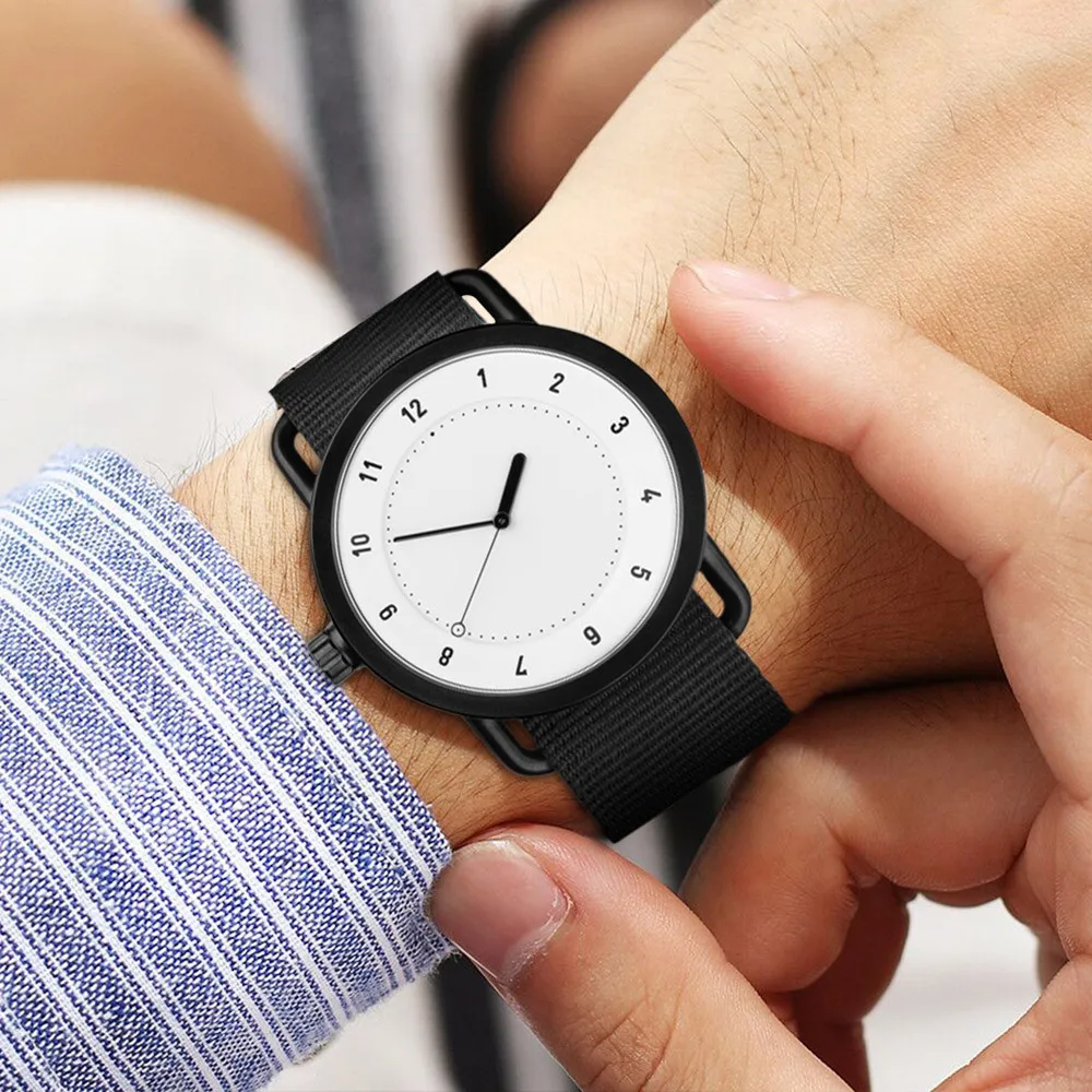 

Мужские аналоговые кварцевые часы с круглым циферблатом и нейлоновым ремешком, часы для пар, европейские и американские ретро парусиновые модные простые часы