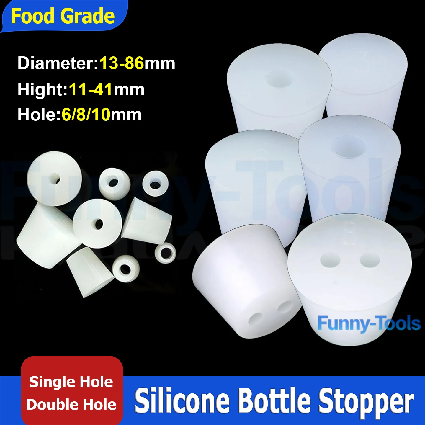 1-10pc Hole 6/6.8/8/10mm Food Grade Silicone Bottle Stopper Single/Double Hole Rubber Plug Dia 13-86mm For Bottle Tube Container