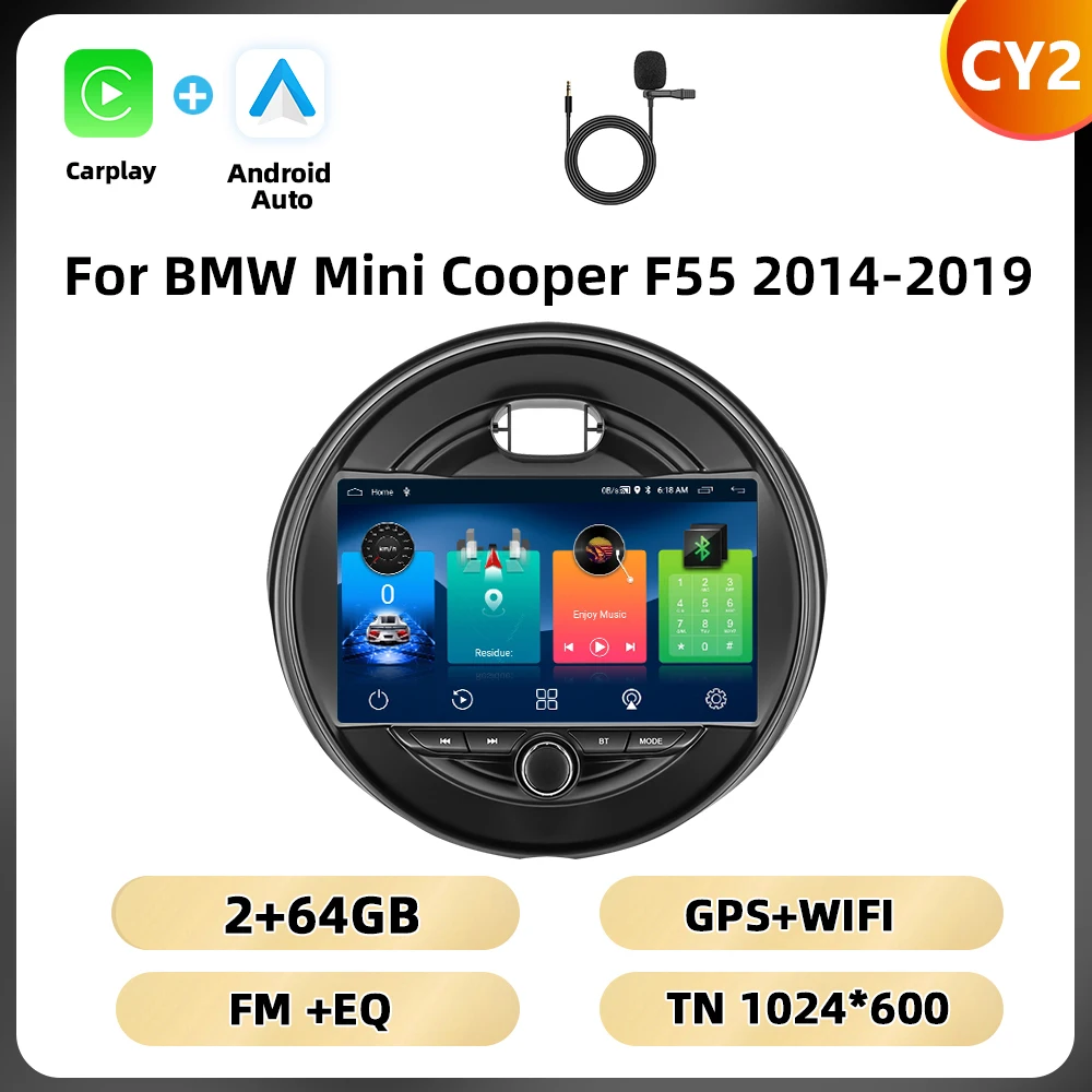 Podofo 8Core WIFI 4G Auto Audio Voor BMW Mini Cooper F55 2014-2019 Navigatie Carplay Android Auto AI Voice Spiegel Link Auto Stereo