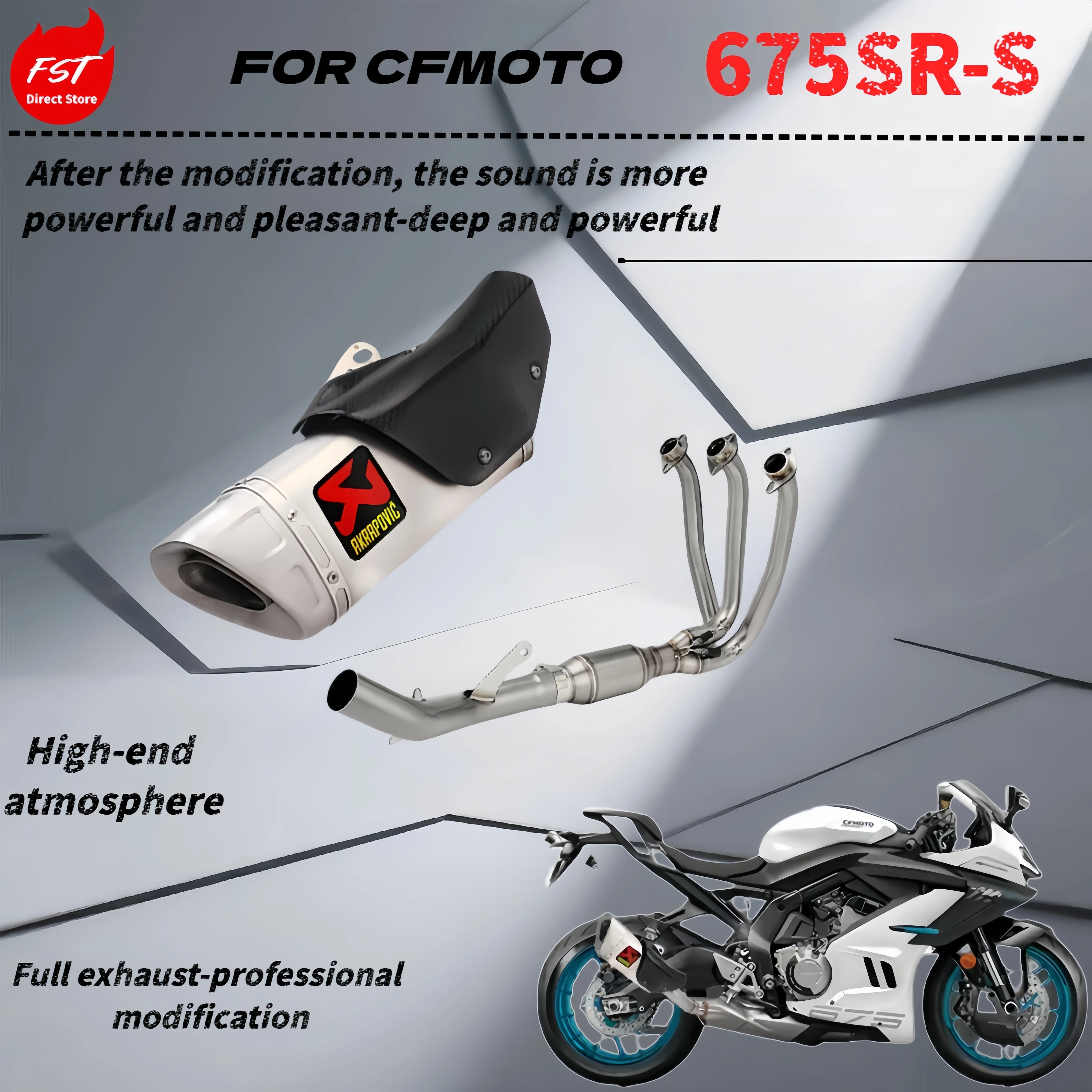 

For CFMOTO 675sr-s modified valve exhaust pipe - original appearance - 675nk full section Scorpio AR mid-tail full section