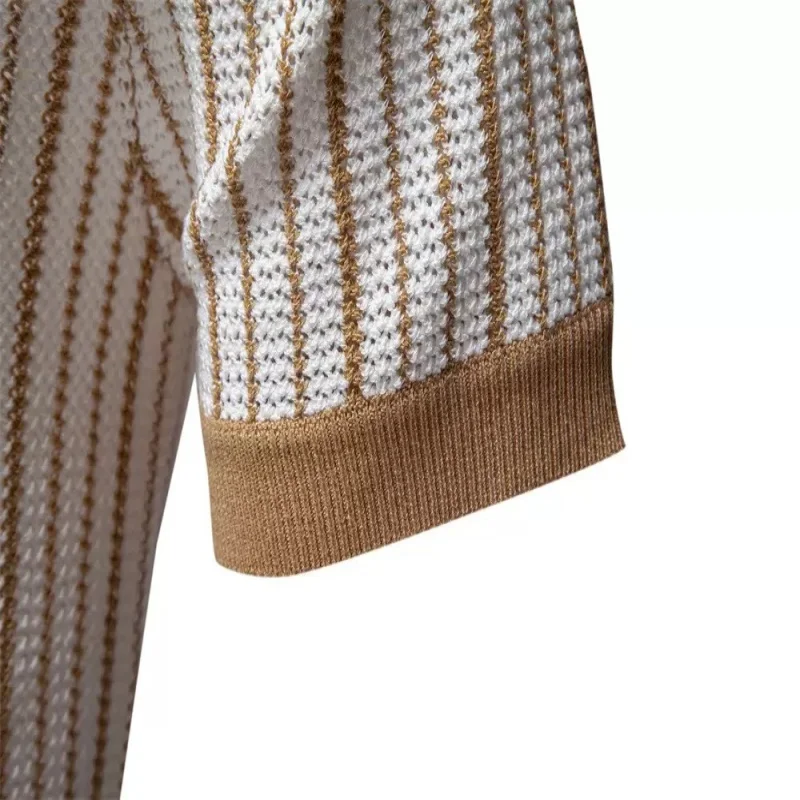 New men's high-quality knitted striped short sleeved polo shirt, summer fashion, casual, breathable, cool T-shirt, shirt top