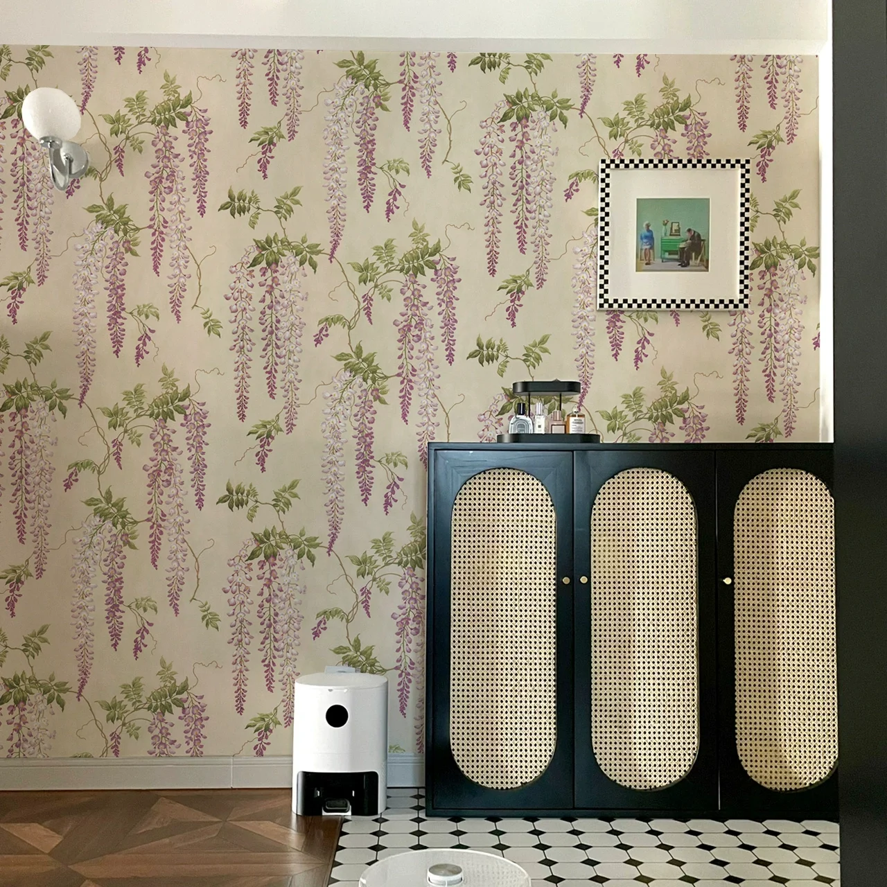 personalizzato Nordic Acquerello Vite Glicine fiori Carta da parati per soggiorno Murale Campagna unica Arte Carta da parati Decorazione della parete di casa