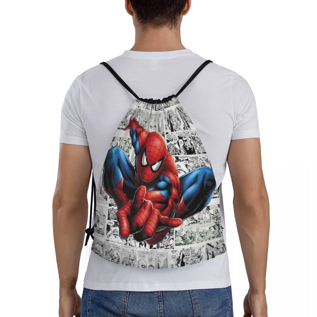 Spider Man Portable Sports Bag Thicken Drawstring Belt Riding Backpack Gym Drawstring Shoes Bag Clothes Backpacks