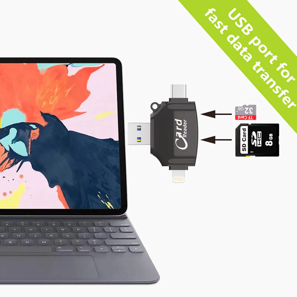 4-in-1 Type-C naar SD/TF/CF geheugenkaartadapter SD-kaartlezer Driver SD TF compacte camera kaartlezer voor iPad iPhone 15 14 13 8