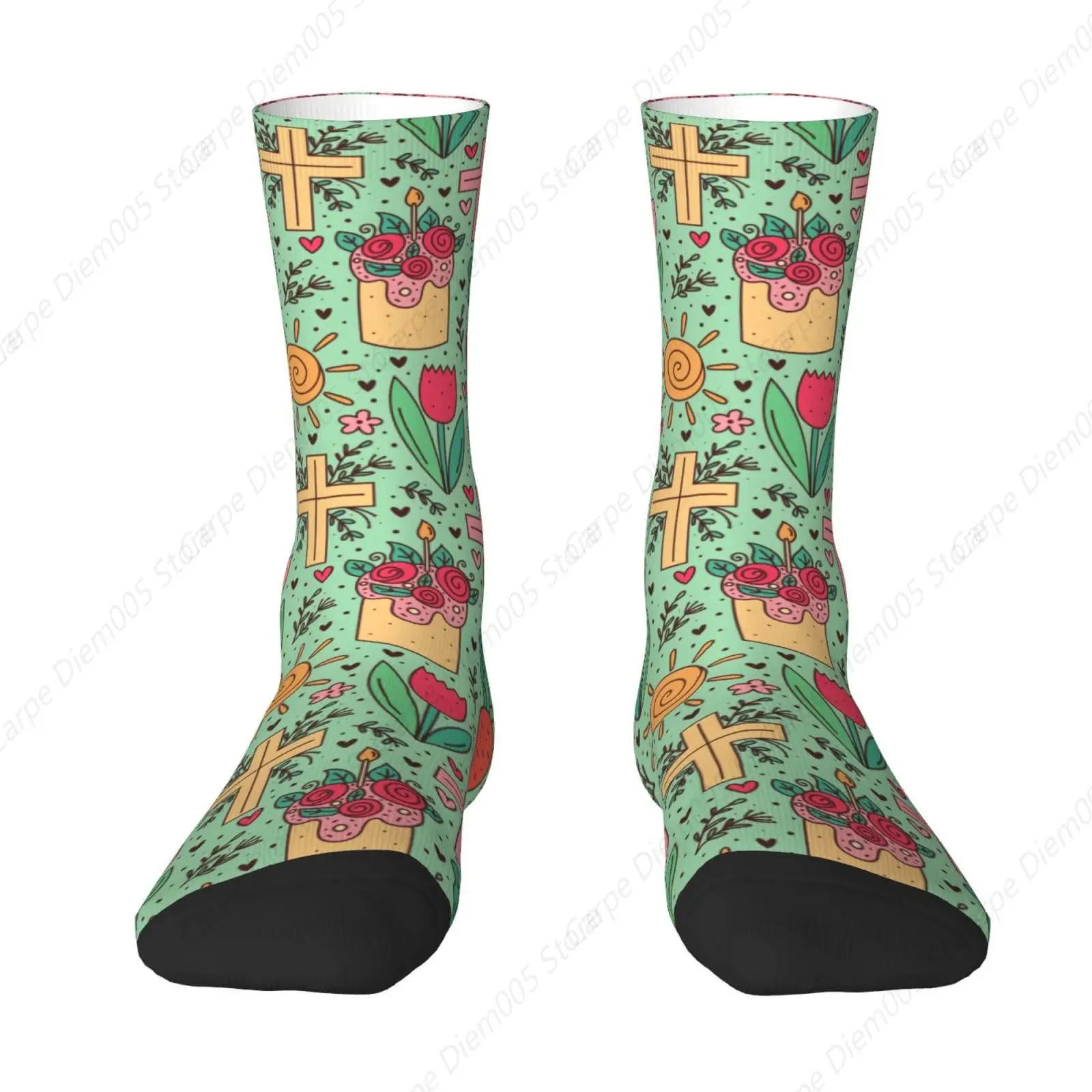 Happy Easter Holiday Doodle Seamless Pattern Socks For Men Women Gift Sport Crew Socks Funny Wicking Socks