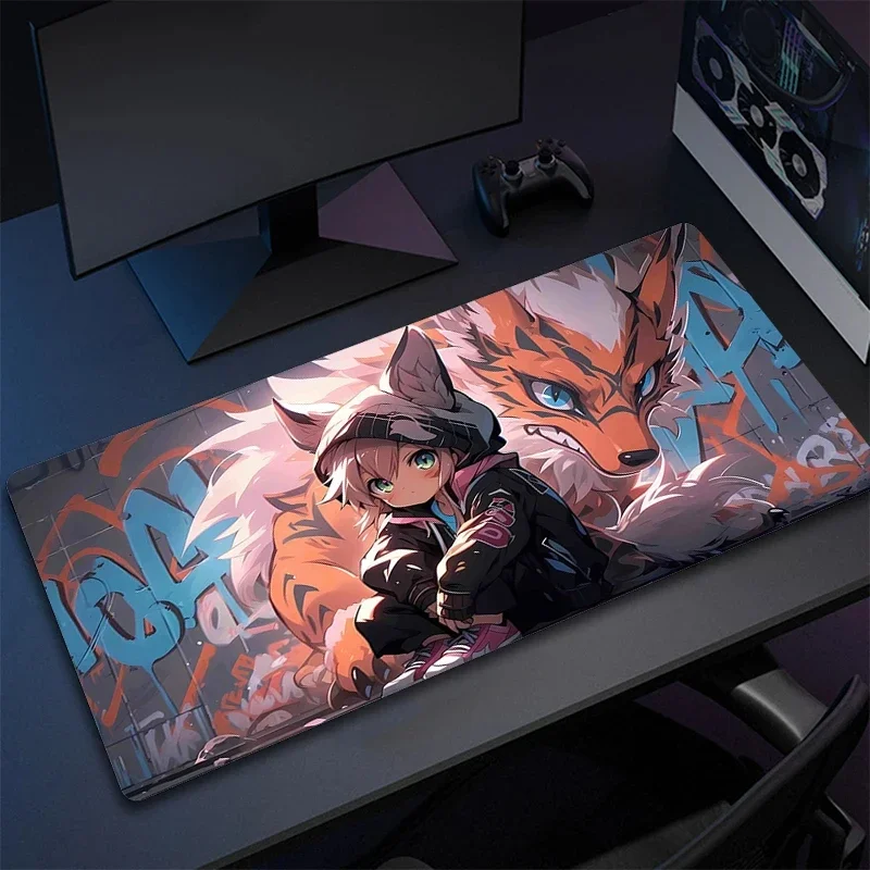 게이머 마우스패드 확장형 잠금 엣지 컴퓨터 마우스 매트 애니메이션 대형 게이밍 마우스 패드 게임용 고무 키보드 매트 미끄럼 방지 액세서리