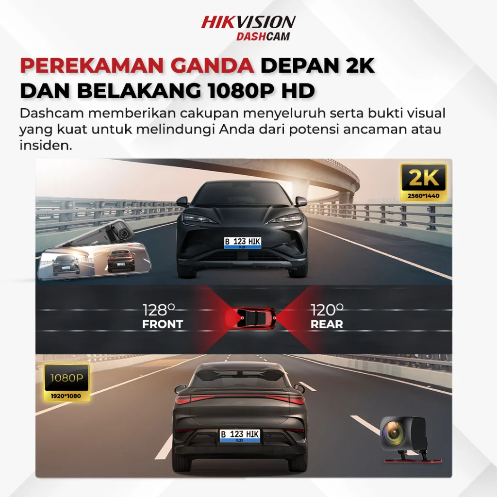 HIKVISION K60Pro Dash Cam 2K Front + Rear 1080P Full Touch Screen 10