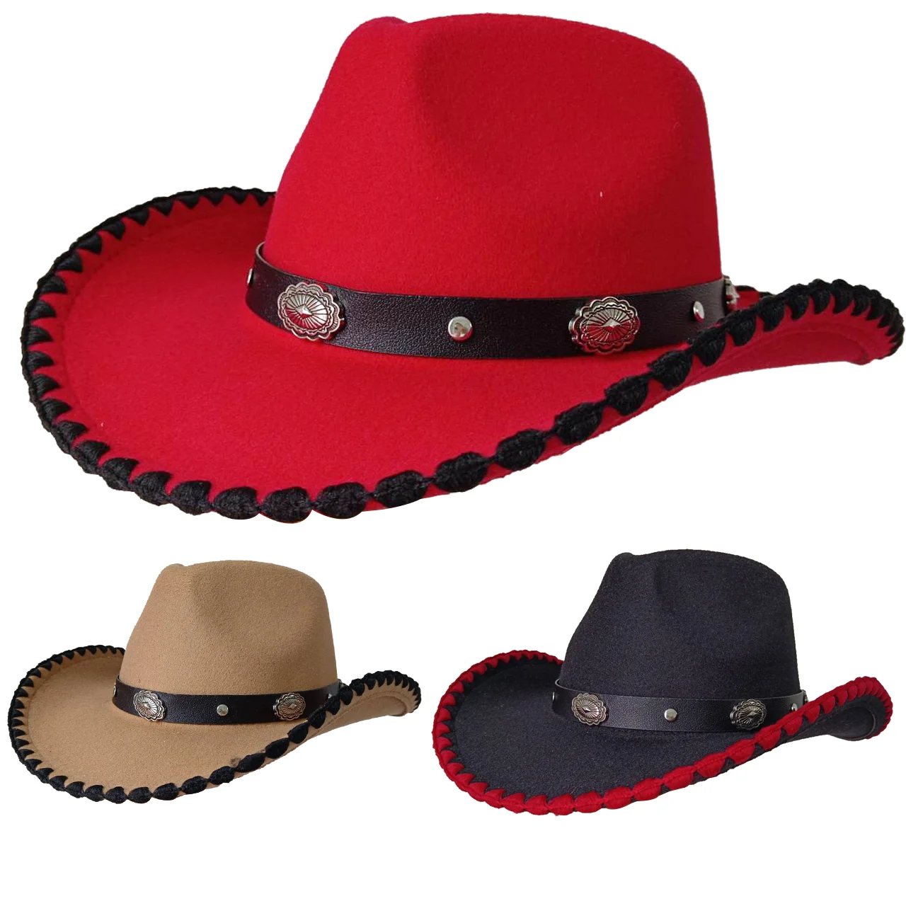 

Red 2023 Cowboy Hat Knitted Wrapped European and American Jazz Hat Men's and Women's Jazz Cowboy Hat Climbing Hat Autumn