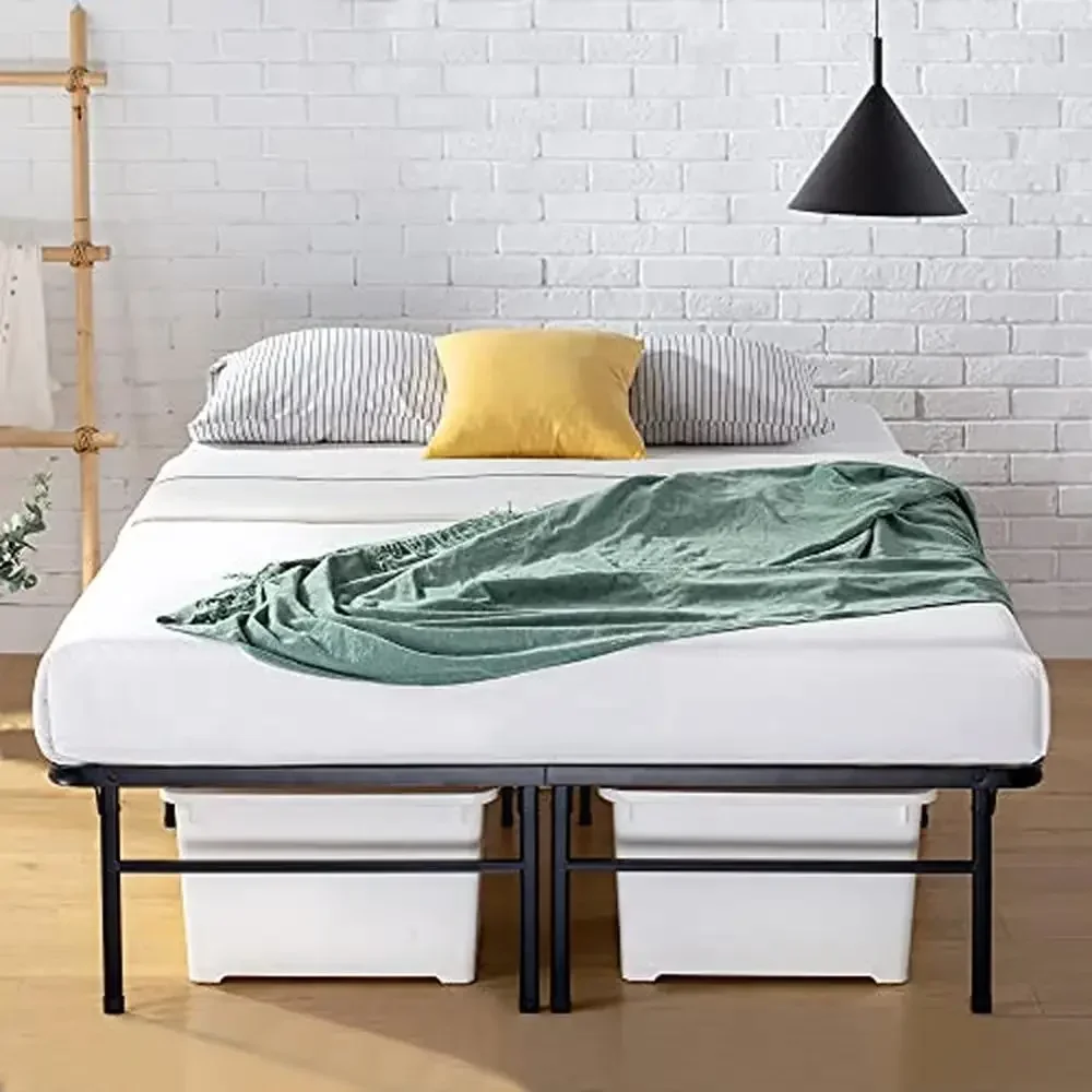 

16 Inch Heavy Duty Metal Platform Bed Frame Supports 3000 lbs No Box Spring Needed Underbed Storage Quick Assembly Queen Size