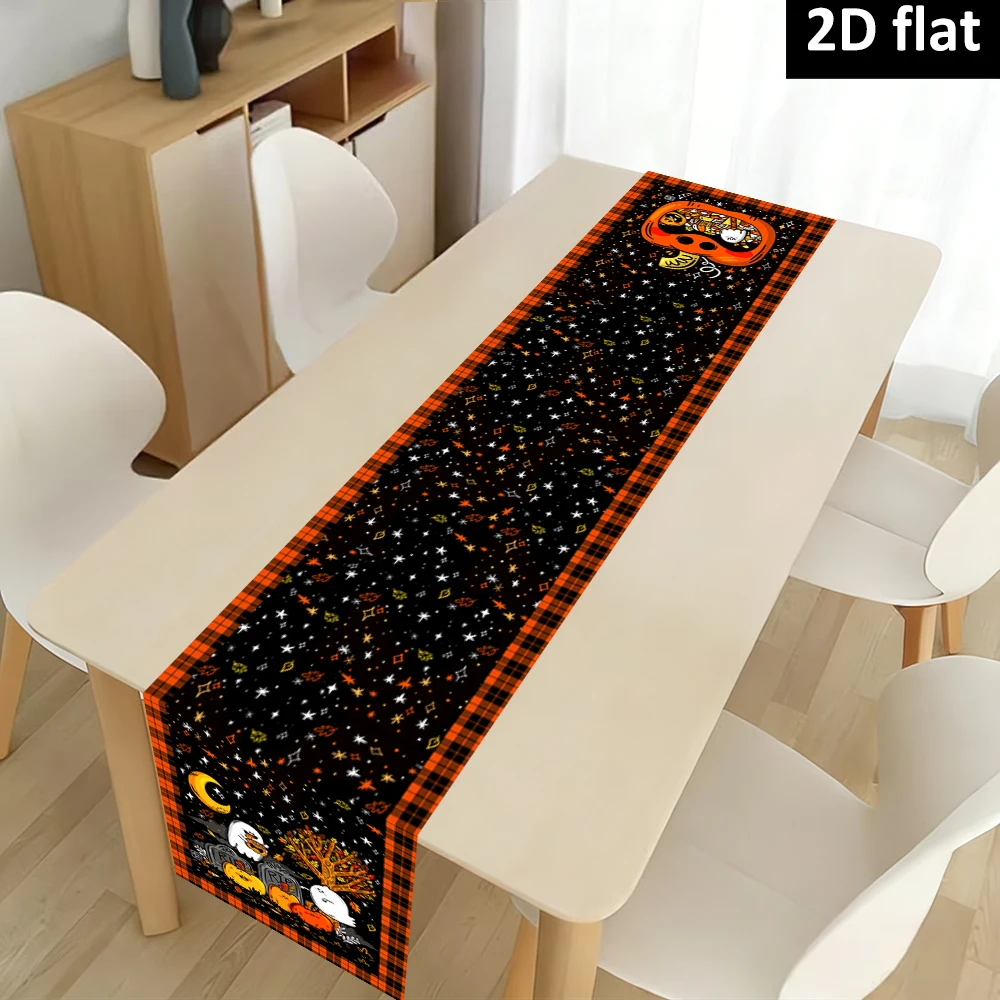 Halloween Table Runner Pumpkin Star Tombstone Print Table Decor Indoor Dining Table Kitchen Party Holiday Fall Seasonal Ornament