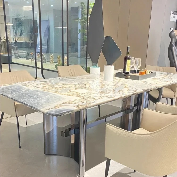 

Italian light luxury elephant white natural marble dining table rectangular luxury stone dining table high-end can be customized