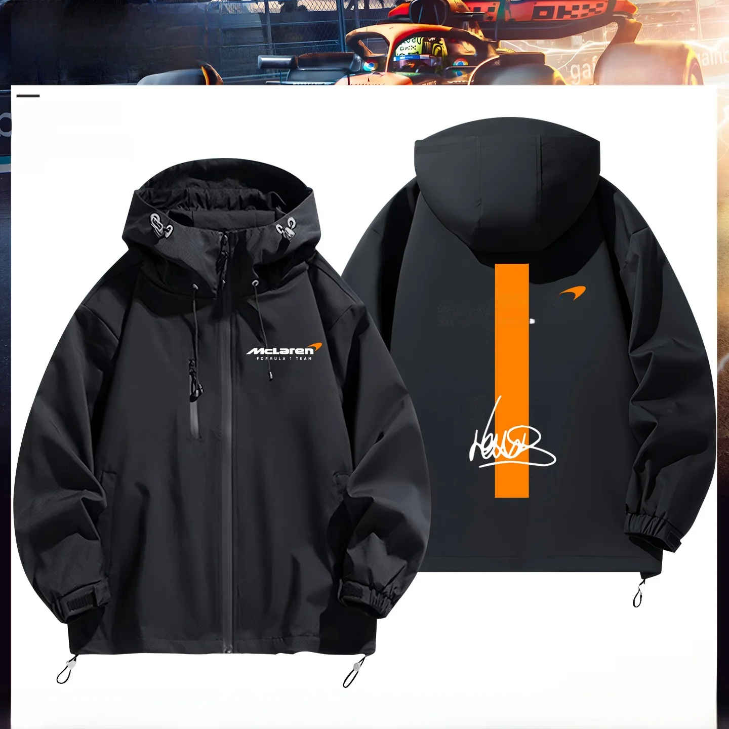 

Куртка McLaren F T 2025 с автографом Ландо Норриса, фанатская одежда, полиэстер, длинный рукав, с капюшоном, на молнии