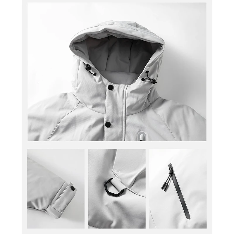 Outdoor Windproof Warm Hooded Duck Down Jacket 2025 Winter Men's Solid Casual Thicken Puffer Coat Street Wear Padded Top Clothes