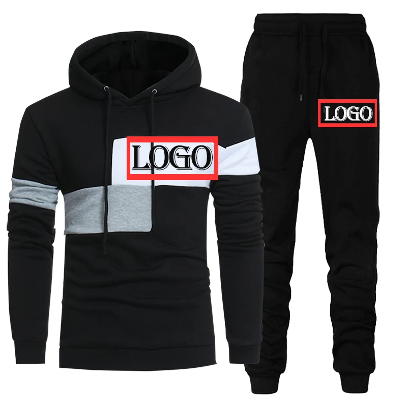 Custom Logo Men Tracksuit Brand Patchwork Hoodies and Jogger Pants 2Pieces Set Spring Autumn Fashion Streetwear Male Outfits 3XL