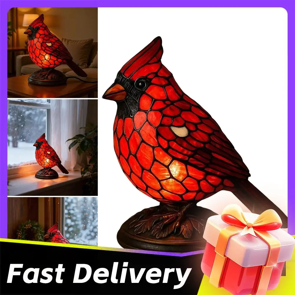Desktop Red Brid Art Night Light Ornaments Bird Series Decoration Cardinal Lamp Decorative Red Bird Table Lamp Art Decor Light