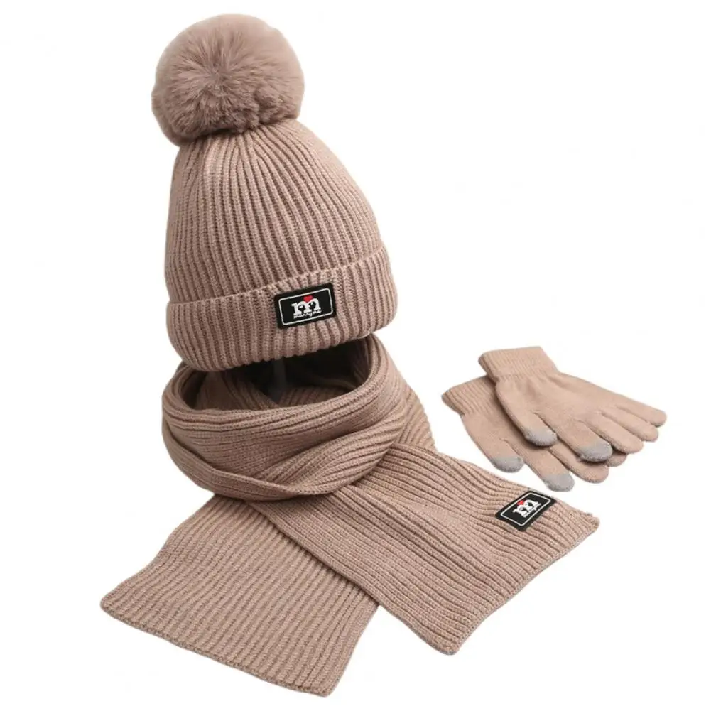 Winter Hat Scarf Glove Combo Kids Winter Accessories Set Hat Scarf Gloves Plush Ball Decor Knitted Windproof Warm for Boys