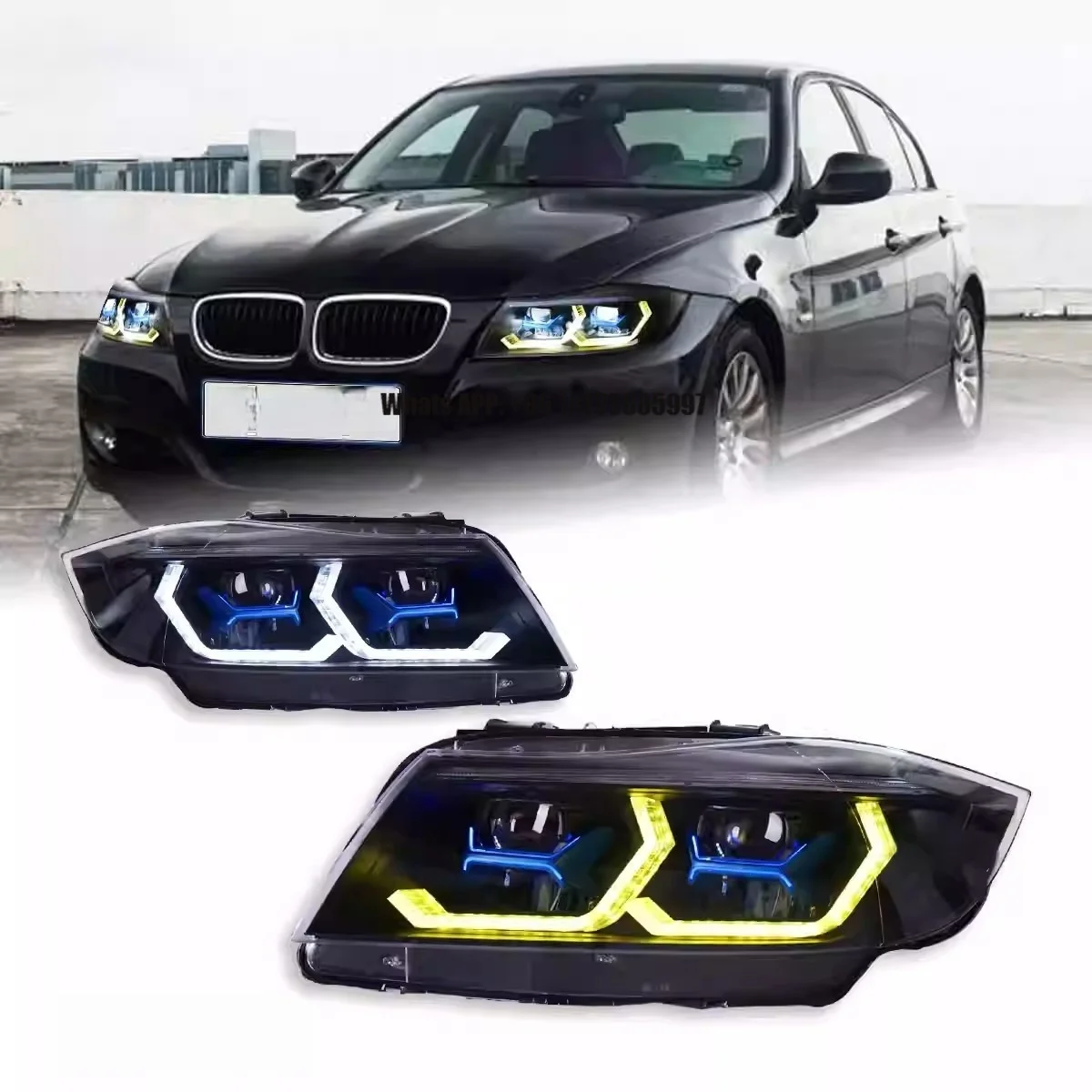 

Светодиодные фары для BMW 3 серии E90, комплект фар с LED-линзами, RGB DRL, последовательные поворотники, 2005-2012 гг.