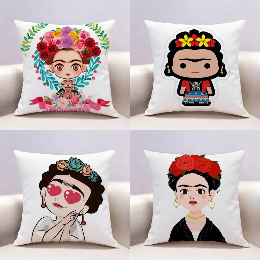 Capa de almofada com estampa dupla face, arte fofa, F-Frida Kahlo, capa de almofada para sofá de carro