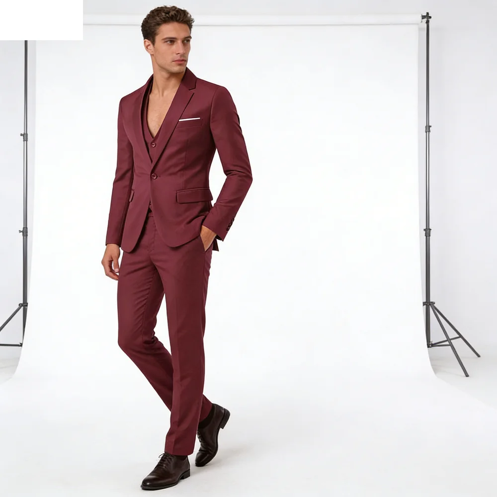 

3-Piece Slim Fit Men's Tuxedo Suit Double Breasted Blazer Vest And Pants Set for Wedding Groom Business Party