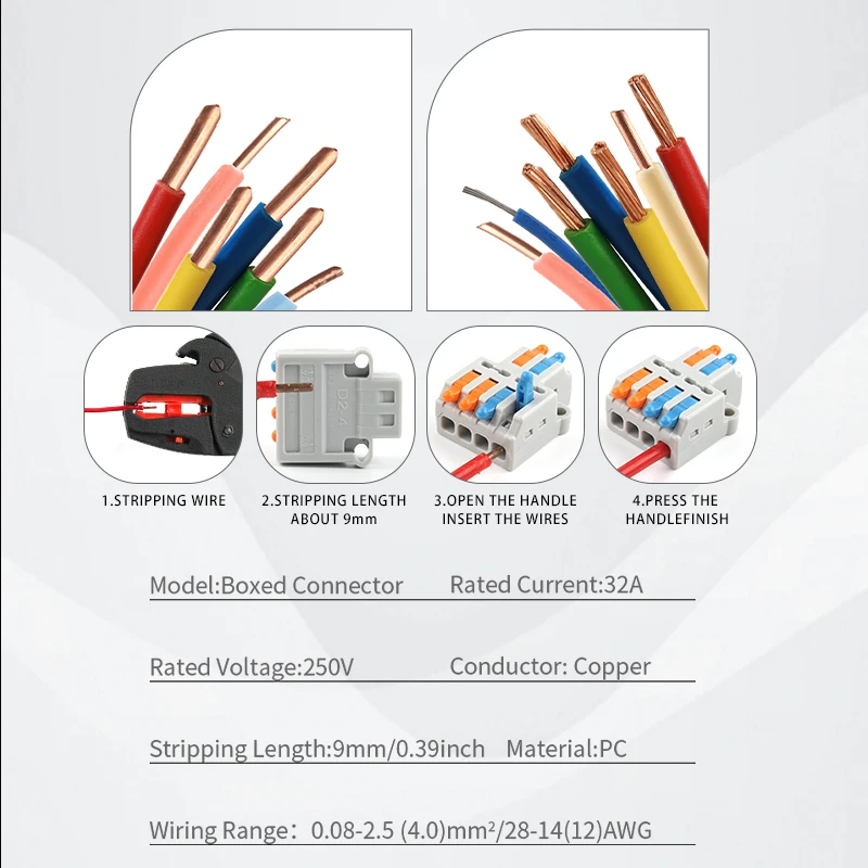 Boxed Mini 2 In 4/6 Uit Push Draad Splitter Terminal Blok Compact Splice Wire Connector Awg 28-12 Connector kit Met Hendel