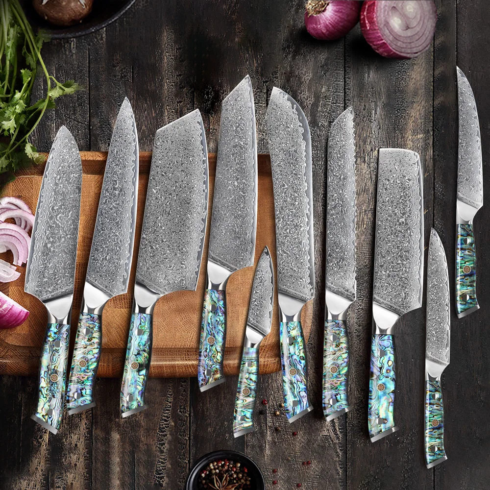 TURWHO Japanese 67 Layer Damascus Steel Kitchen Knives Abalone Handle Sharp Santoku Bread Steak Chef Knife Kitchen Cutting Tools